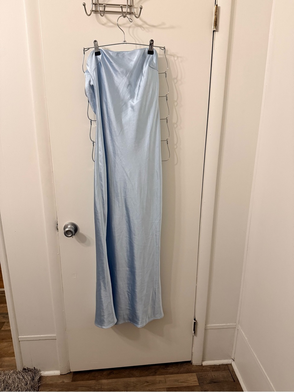Strapless Satin Slip Dress in Light Blue
